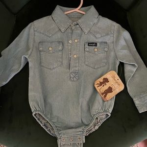 Baby collared long sleeve wrangler denim onesie